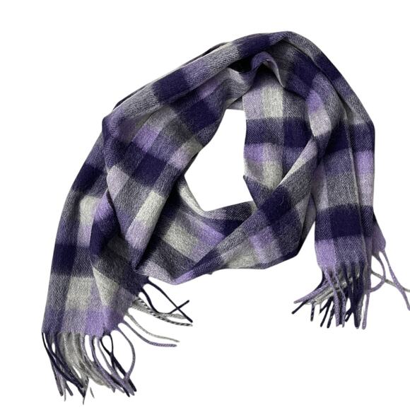 Ballantrae 100% Lambswool Scarf Purple Check Fringe Outdoors Neck Warmer Woven * - Picture 1 of 7